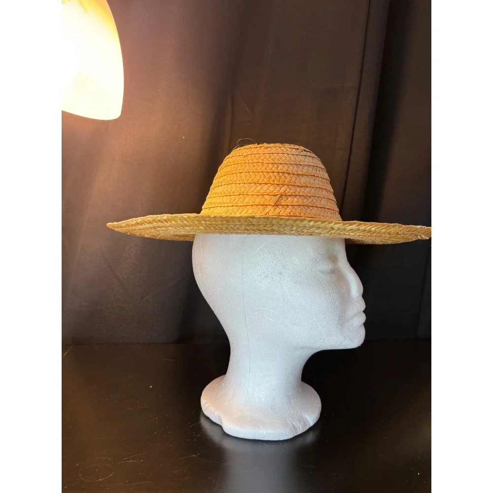 Unbranded Childrens Woven Straw Sun Hat Wide Brim Natural Tan Summer Beach Hat